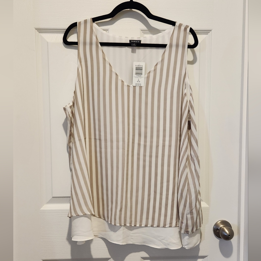 Torrid Beige and White Striped V-Neck Blouse
